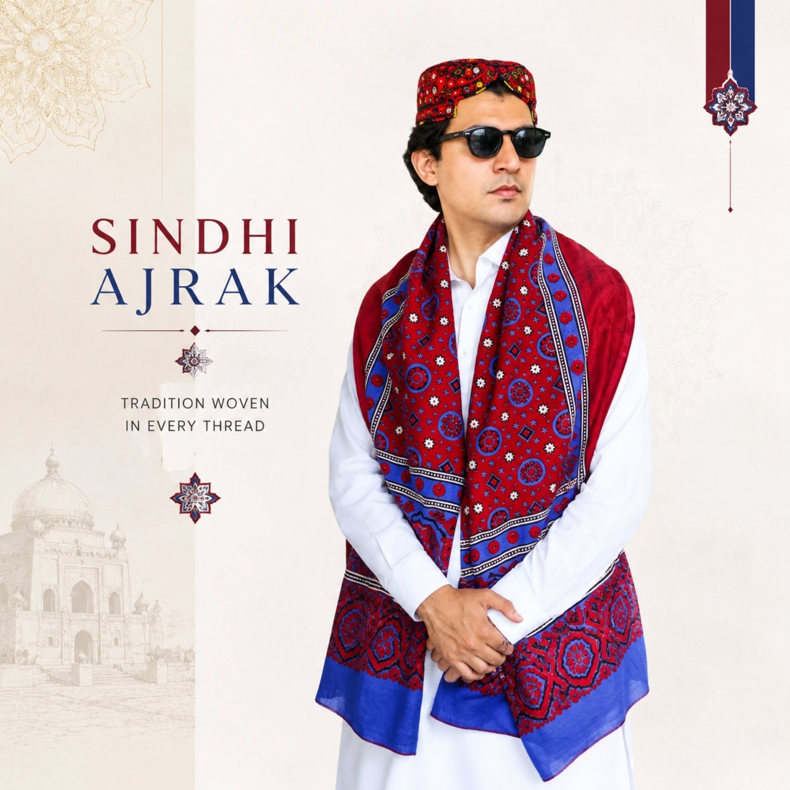 Block Printed Ajrak Dupatta - Image 2